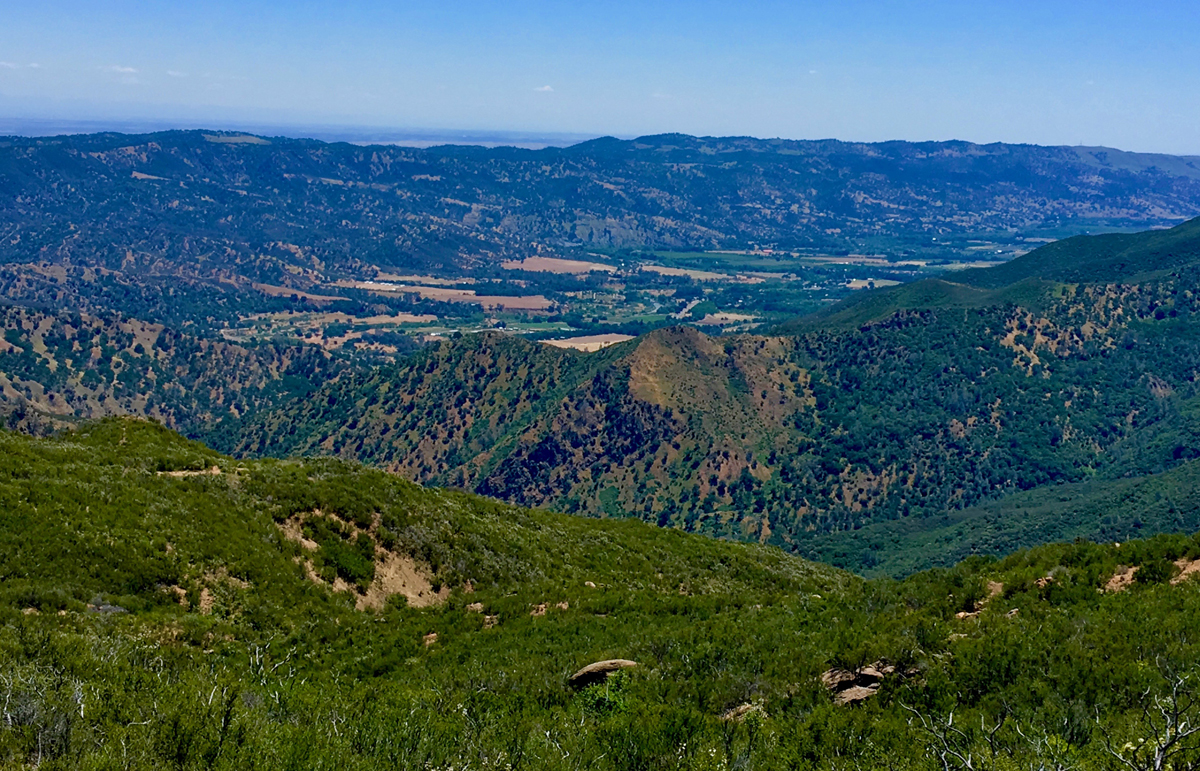 The north end of Capay Valley from Glascock Mountain where some of the farms can be seen.