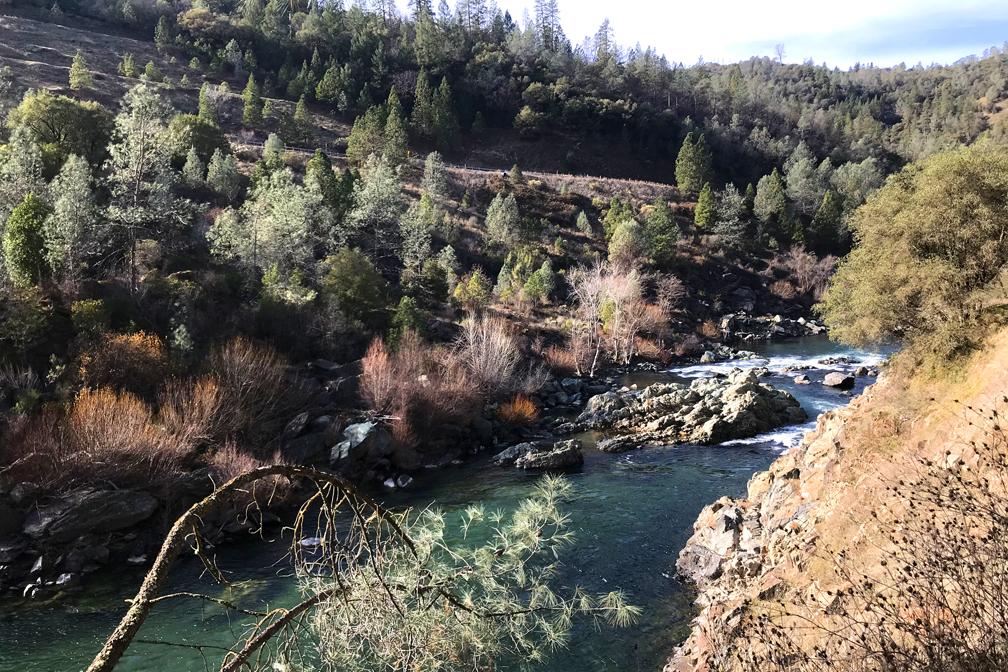 The trail back to the parking area is above the Middle Fork of the American River.