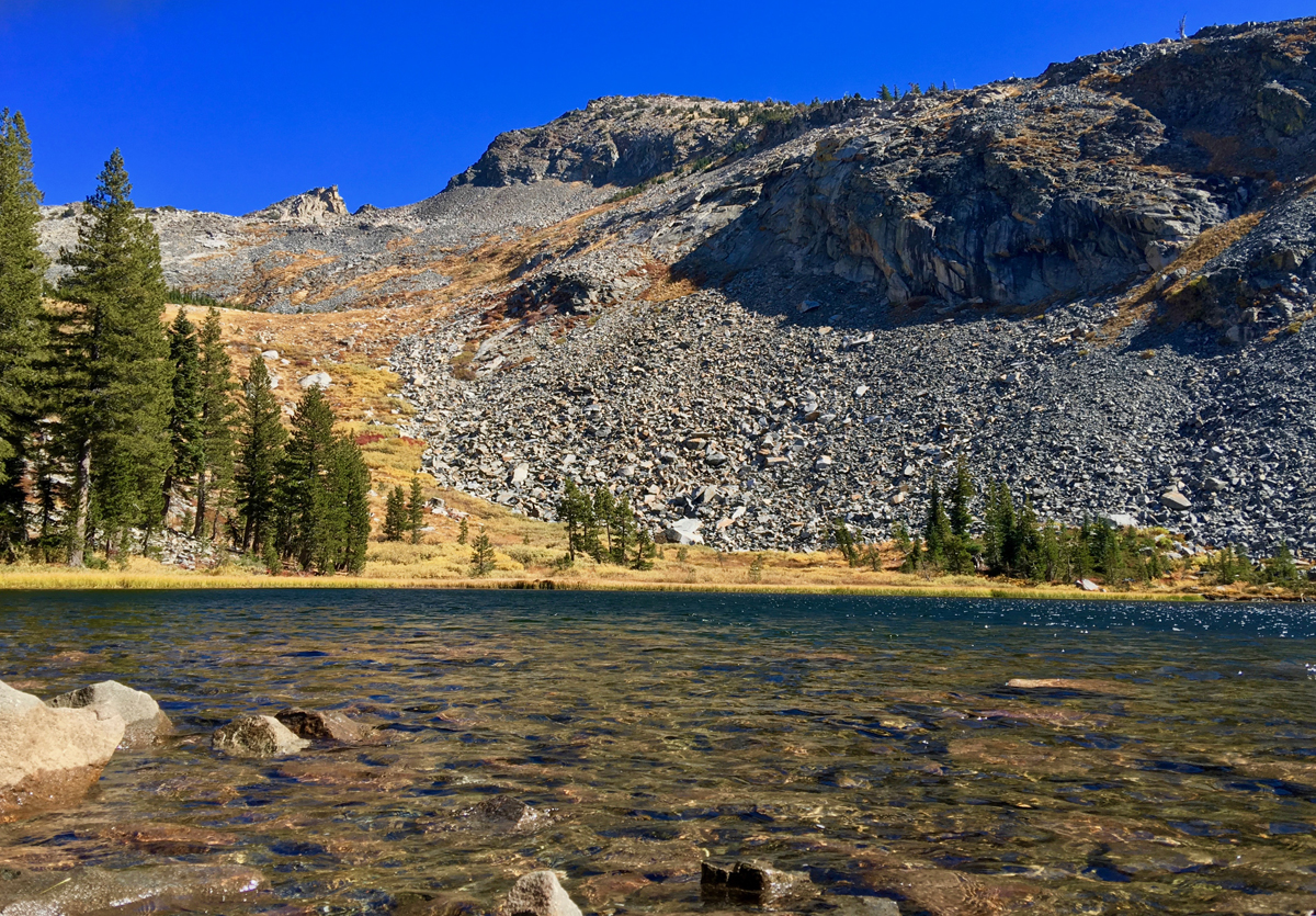 Lake Sylvia with its clear water sits up high at 8050 feet in Desolation Wilderness.