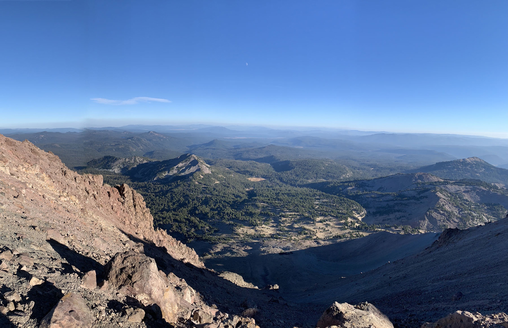 The view from top of Mt. Lassen looks out over Lassen Volcanic National Park and beyond.