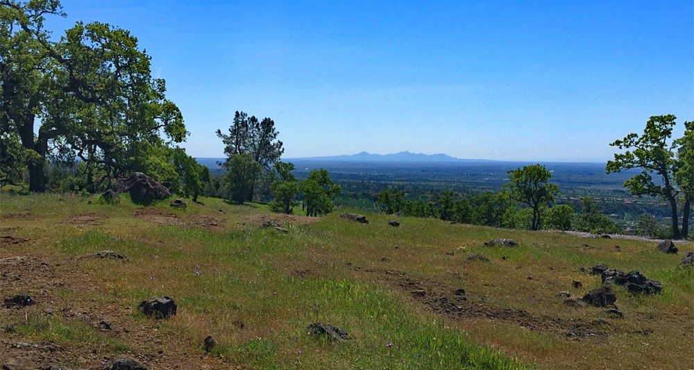 The Sutter Buttes can be seen from the North Rim Trail in Upper Bidwell Park.