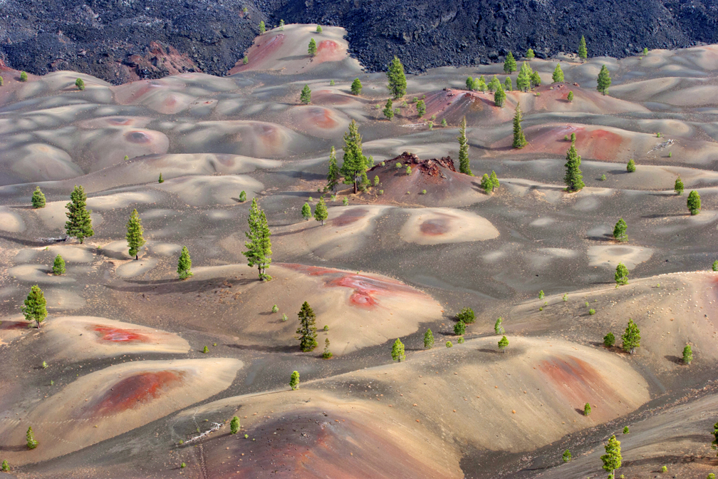 The Painted Dunes in Lassen Volcanic National Park from the top of Cinder Cone.