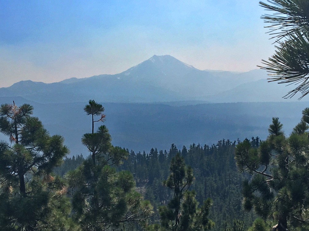 Mt. Lassen through a smokey haze from Prospect Peak.