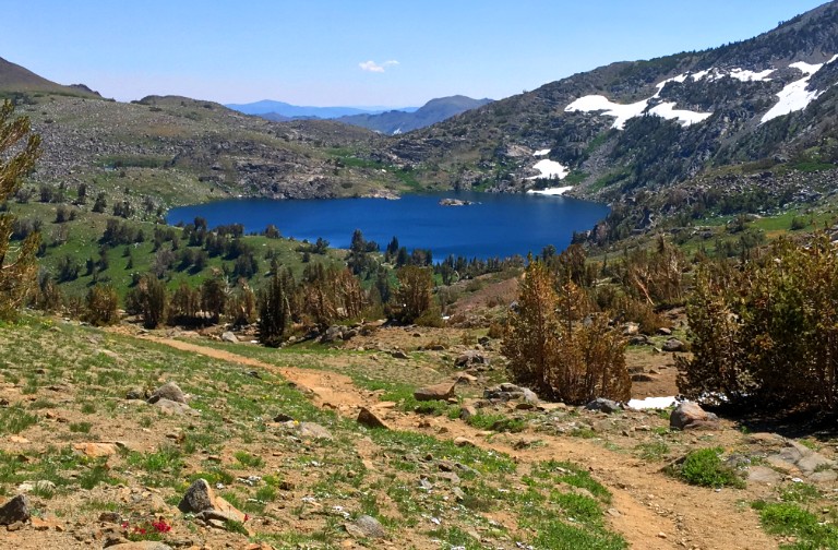 Looking down on Winnemucca Lake from the trail. The hike down to the lake is scenic and pleasant.