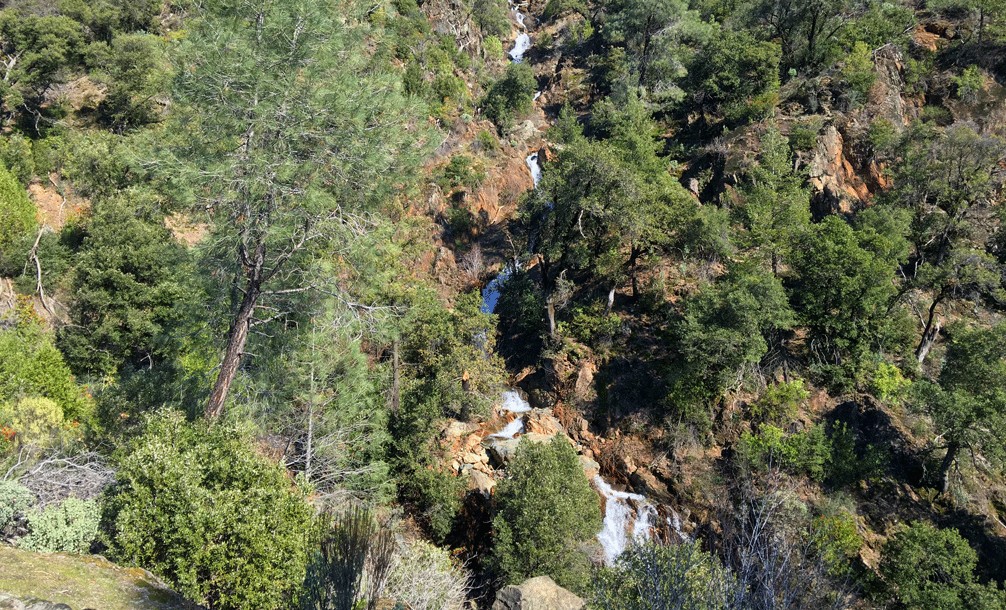 The waterfall on Stevens Trail is a sight to behold, but be extremely cautious if it is running and you decide to cross over it to continue the hike down to the American River.
