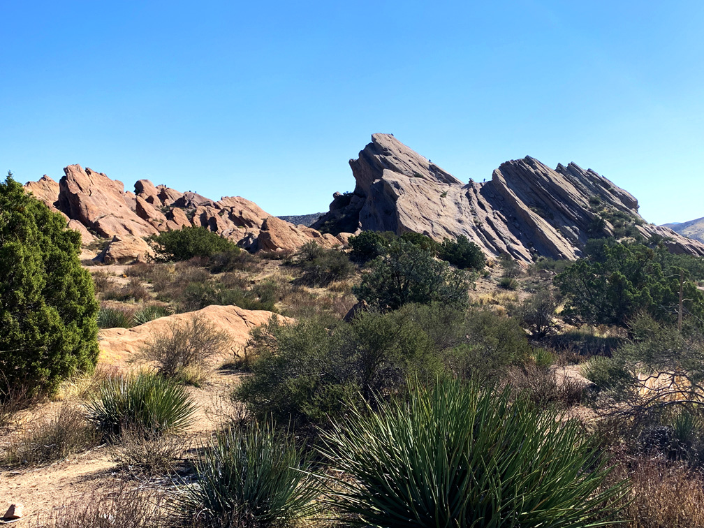 The rock formations at Vasquez Rocks Natural Park Area crop out of the ground like formations from another planet.