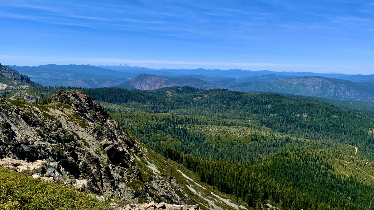The view from the top of Spanish Peak is vast and sweeping with Mt. Lassen vaguely visible in the distance.