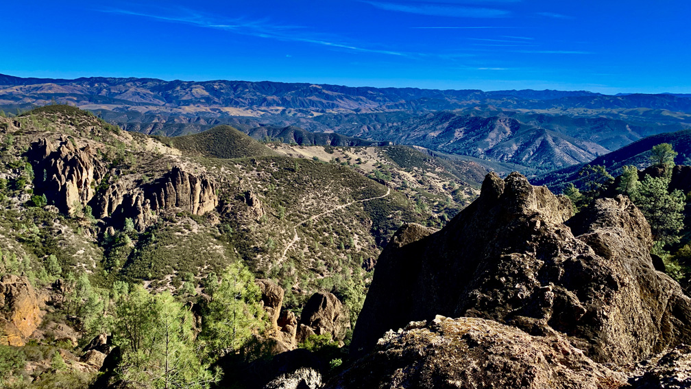 The view from the High Peaks Trail at Pinnacles National Park to the east is vastly expansive.